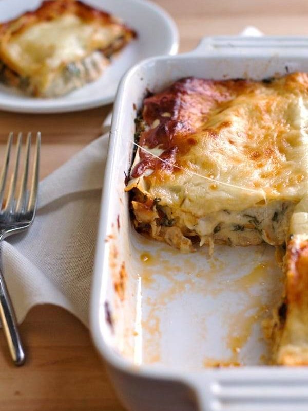 Creamy Chicken Caesar Lasagna - my husband's new favorite! | pinchofyum.com