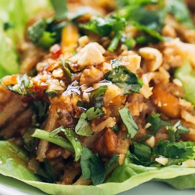 Peanut Chicken Lettuce Wraps on a plate.
