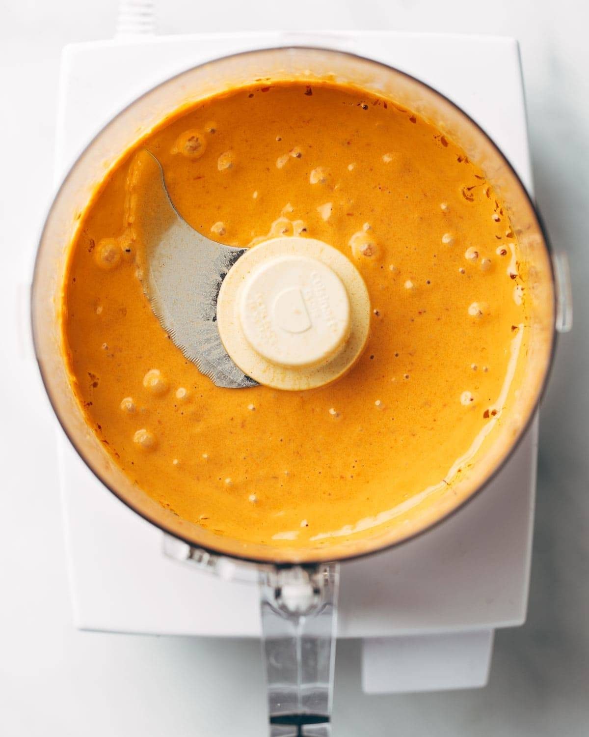 Chipotle tahini sauce after blending.