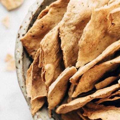 Homemade Flatbread Crackers in a bowl.