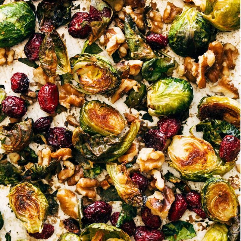 Brussels sprouts on a pan.