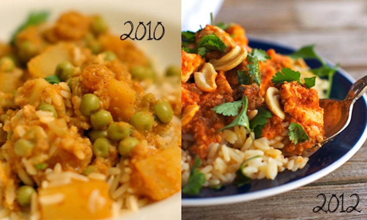 Side-by-side photos of food.