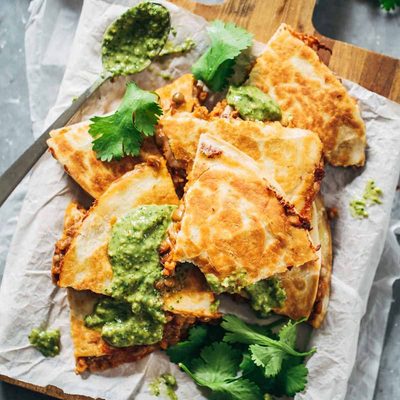 Lentil Quesadillas with Magic Green Sauce.