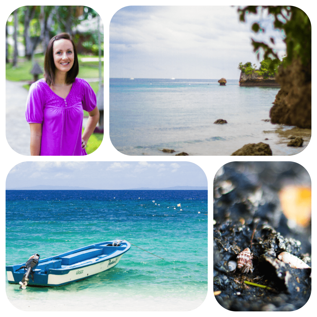 Collage of four images at the beach.