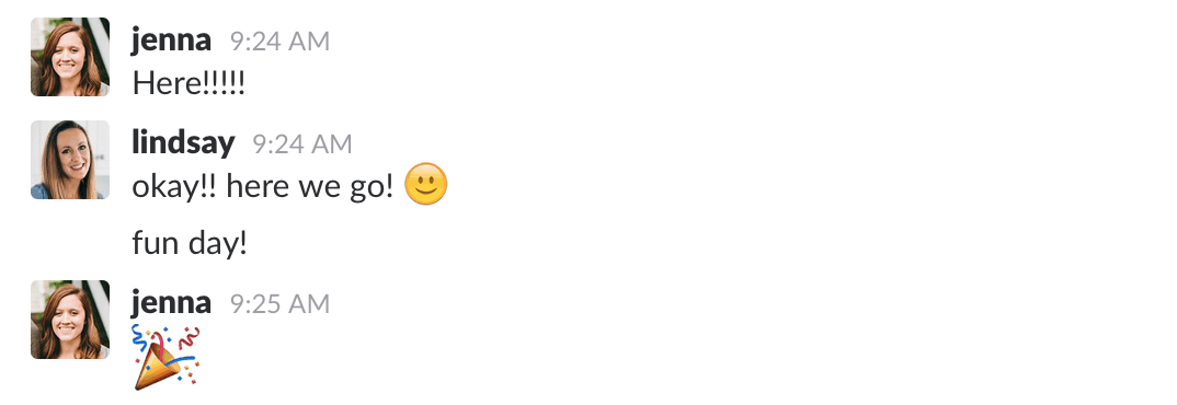 Conversation between Lindsay and Jenna.