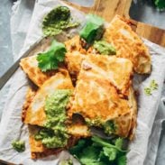 Super Easy Lentil Quesadillas Recipe - melted Pepperjack cheese + a spicy lentil and brown rice filling. Easy, made from scratch, crockpot friendly, vegetarian comfort food! | pinchofyum.com